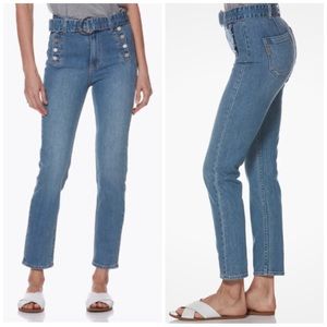 Paige Sarah Slim Jeans With Exposed Pockets and Belt Porto, 28